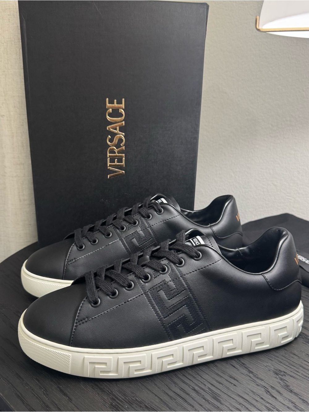 Versace La Greca Leather Low-Top Sneakers Leather Black 42